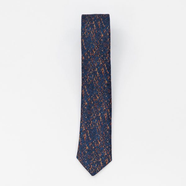 Cravata bleumarin cu model portocaliu